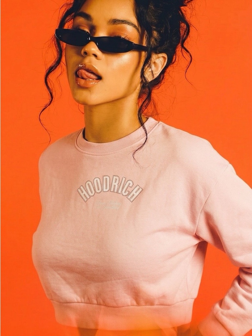 Hoodrich Pink Rhinestone Embellished Cropped Crewneck XL Sweatshirt-NWT
